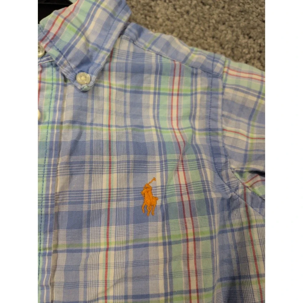 Ralph‎ Lauren Toddler Boys Blue Plaid Short Sleeve Button Down Shirt Size 2 2T